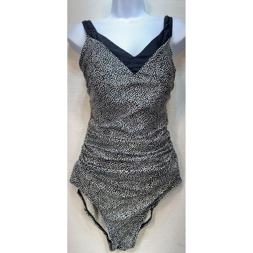 Shore Shapes Womens One Piece Swim Bathing Suit Size 12 Black White Dotted Print